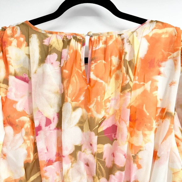 Rachel Parcell Floral Smocked Chiffon Dress Knee Length Modest Dress Size Small - Picture 12 of 15